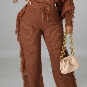 Play With Comfort Fringe Sweater Leggings - Brown | Size: Small